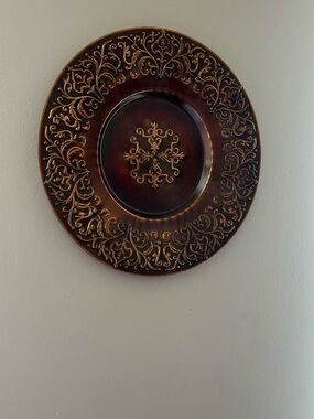 Vintage Copper Wall Plate 11.5” Ornate Floral Repousse Boho Decor